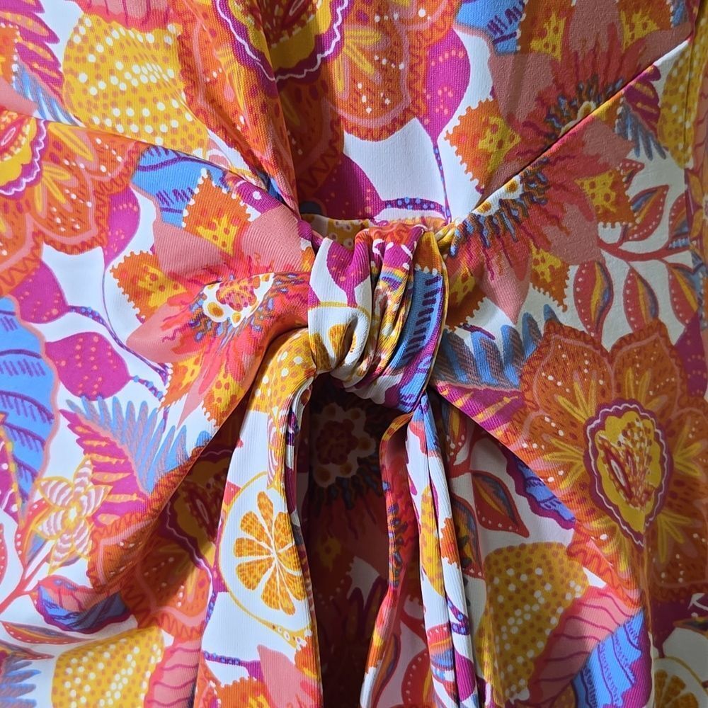 Talbots‎ Effortless Jersey Knit Side Tie Dress Size L Botanical Citrus Vacation - Picture 6 of 14